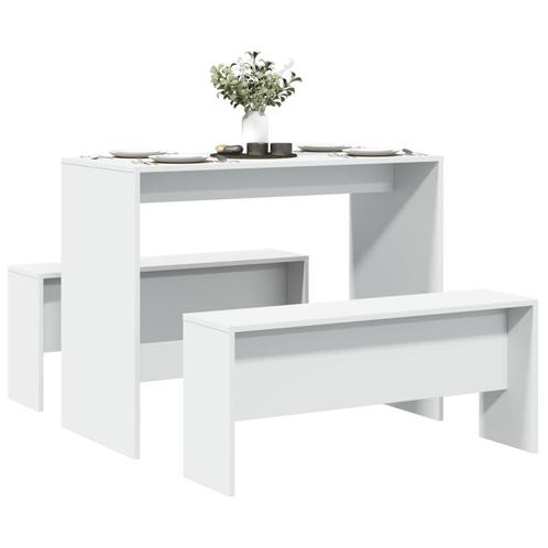 vidaXL 3-delige Eettafel en bankenset bewerkt hout wit, Huis en Inrichting, Complete eetkamers, Nieuw, Verzenden