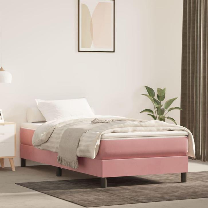 vidaXL Boxspring met matras fluweel roze 100x200 cm, Huis en Inrichting, Slaapkamer | Bedden, 100 cm, 200 cm, Eenpersoons, Nieuw
