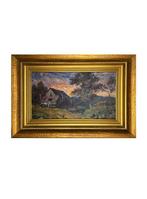 František Gyurkovits (1876–1968) - Sunset Village Scene - NO, Antiek en Kunst