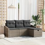 vidaXL 4-delige Tuinbankenset met kussens poly rattan grijs, Tuin en Terras, Verzenden, Nieuw, Rotan