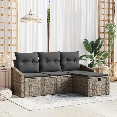 vidaXL 4-delige Tuinbankenset met kussens poly rattan grijs, Tuin en Terras, Tuinsets en Loungesets, Nieuw, Rotan, Verzenden
