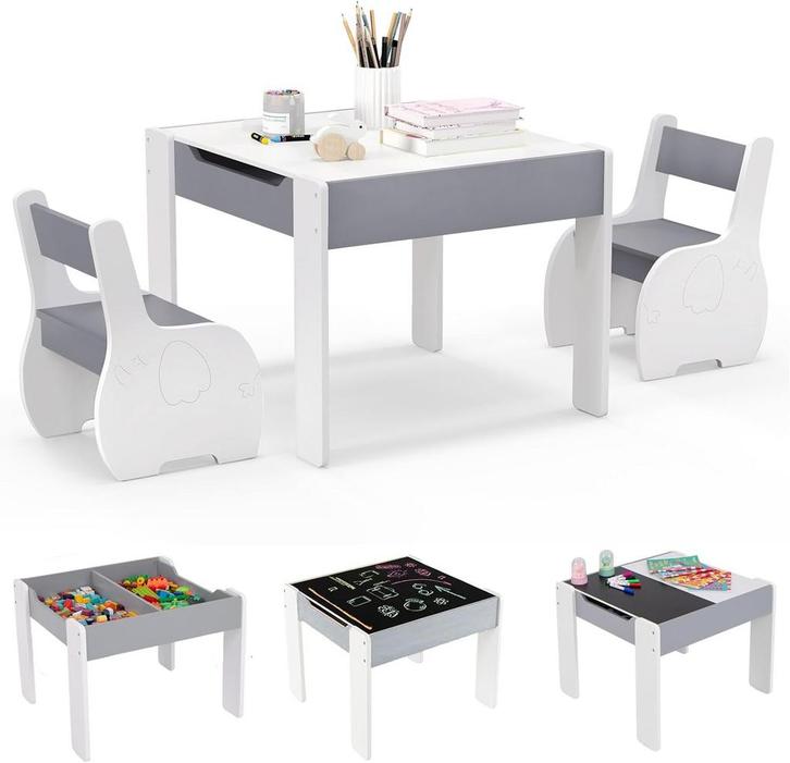 COSTWAY Kindertafel met 2 stoelen, 3-delige kinderzitgroep v, Huis en Inrichting, Woonaccessoires | Overige, Zo goed als nieuw