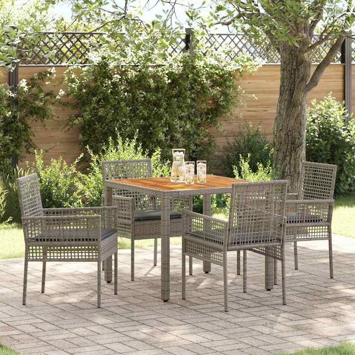 vidaXL Tuin eettafelset 5 pcs Grijs poly rattan, Tuin en Terras, Tuinsets en Loungesets, Nieuw, Rotan, Verzenden
