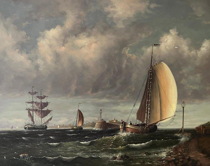 Leslie Wright (1912-?) - Segler vor der Küste, Antiek en Kunst, Kunst | Schilderijen | Klassiek