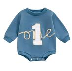 Eerste verjaardag cakesmash sweater/romper One blauw, Nieuw, Sweet-One, Jongetje, Truitje of Vestje