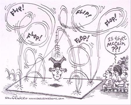 Pentekening Amerika - McCain flip-flopt (lijst optie), Antiek en Kunst, Kunst | Tekeningen en Foto's, Verzenden