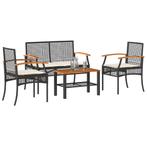 vidaXL 4-delige Loungeset met kussens poly rattan zwart, Tuin en Terras, 3 zitplaatsen, Nieuw, Loungeset, Verzenden