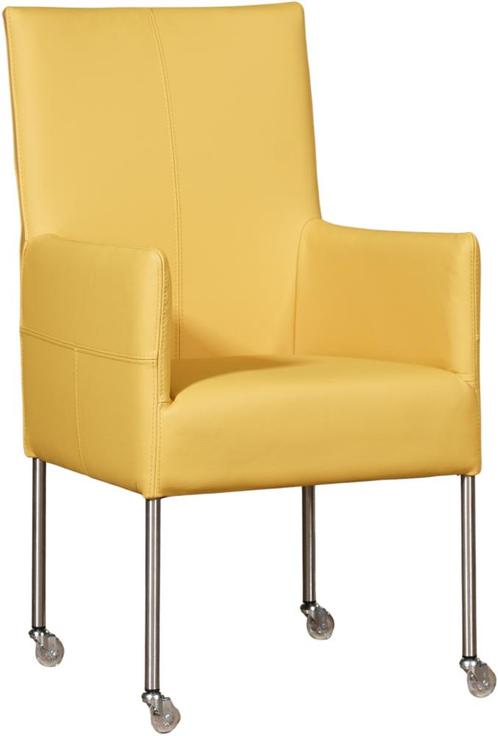 Gele leren moderne eetkamerstoel - poot rond rvs met wiel -, Huis en Inrichting, Stoelen, Eén, Nieuw, Leer, Ophalen of Verzenden