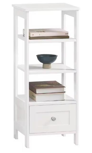 Hoog Wit Nachtkastje met Lade en 4 Planken – MDF Modern, Huis en Inrichting, Tafels | Sidetables, Nieuw, Verzenden