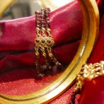 Granaat armband met gouden siersluiting; Antiek/vintage |..., Goud, Met edelsteen, Gebruikt, Ophalen of Verzenden