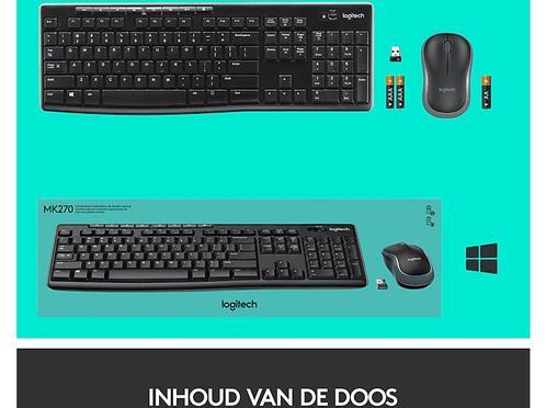 Logitech -  Mk270 Draadloos Toetsenbord En Muis, Computers en Software, Muizen, Toetsenbord en muis-set, Draadloos, Nieuw, Muis