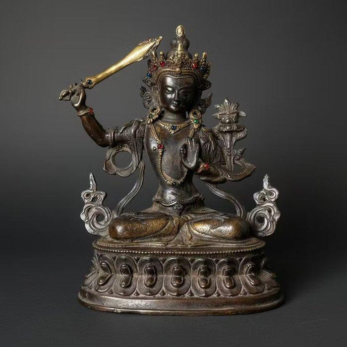 Manjushri — Bodhisattva van Wijsheid - Brons - Azië (Zonder, Antiek en Kunst, Antiek | Overige Antiek