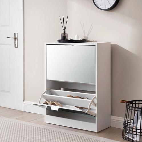 [en.casa] Schoenenkast Kragerø met spiegels 80x60x24 cm wit, Huis en Inrichting, Kasten | Schoenenkasten, Verzenden