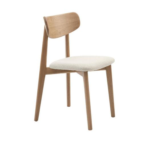 *WOONWINKEL* Eiken Eetkamerstoel Creme Boucle, Huis en Inrichting, Stoelen, Bruin, Nieuw, Verzenden