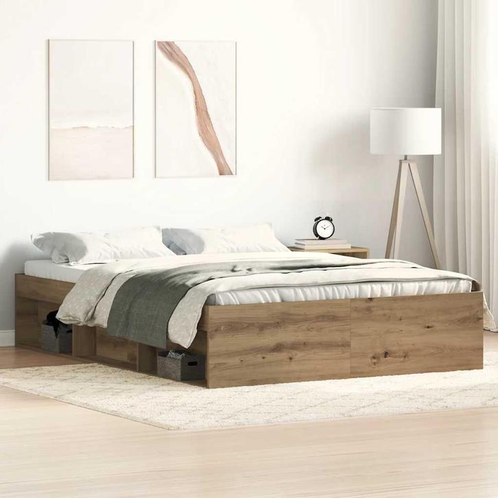 vidaXL Bedframe zonder matras spaanplaat artisanaal, Huis en Inrichting, Slaapkamer | Bedden, Bruin, Nieuw, Hout, Tweepersoons