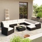 vidaXL 12-delige Loungeset met kussens poly rattan zwart, 2 zitplaatsen, Nieuw, Loungeset, Verzenden