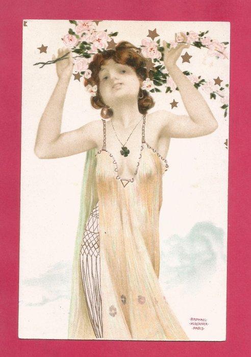 RAPHAEL KIRCHNER - Art Nouveau: (4 stuks) Meisjes met, Verzamelen, Ansichtkaarten | Buitenland