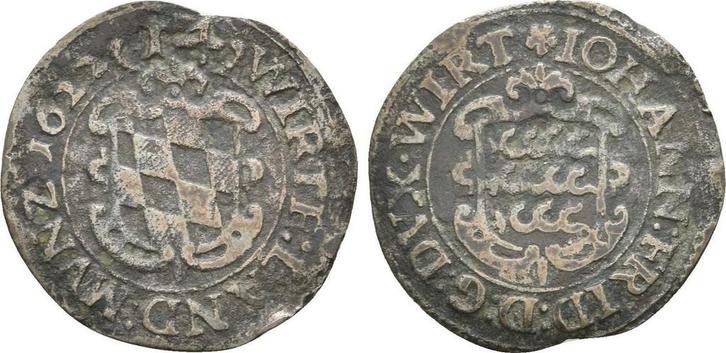 Kipper Doppelschilling Stuttgart 1622 Wuerttemberg: Johan..., Postzegels en Munten, Munten | Europa | Niet-Euromunten, Verzenden