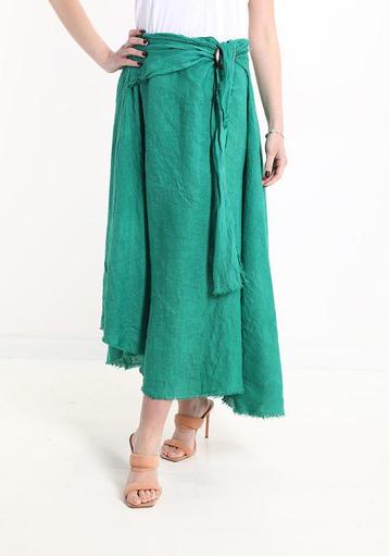 Linnen vintage linnen maxi rok met ceintuur, GROEN kleur, beschikbaar voor biedingen