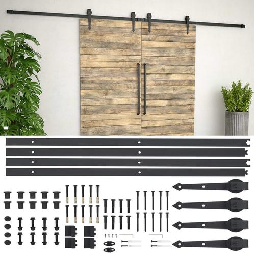 vidaXL Onderdelenset voor schuifdeur 2x183 cm staal zwart, Doe-het-zelf en Verbouw, Kozijnen en Schuifpuien, Nieuw, Verzenden