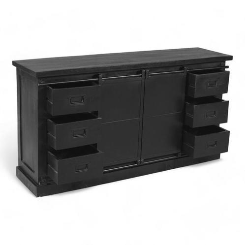 Dressoir Mangohout | Zwart | Breedte: 200,0cm, Huis en Inrichting, Kasten | Dressoirs, Nieuw, Ophalen