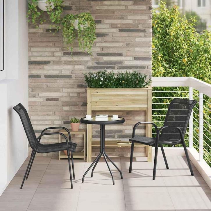 vidaXL Tuin Bistro Set 3 pcs Zwart Staal, Tuin en Terras, Tuinsets en Loungesets, Nieuw, Rvs, Verzenden