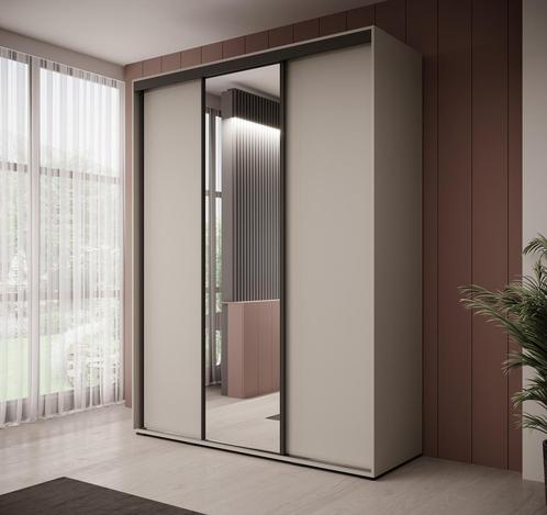 Meubella Kledingkast beige zwart 180 cm - Met spiegel, Huis en Inrichting, Kasten | Vitrinekasten, 50 tot 75 cm, Nieuw, 200 cm of meer