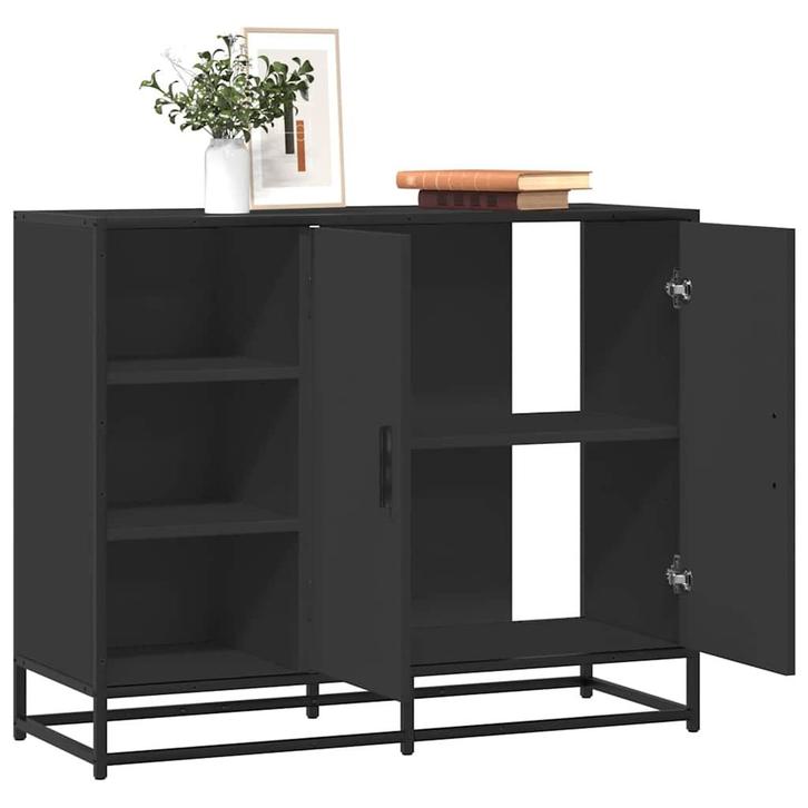 vidaXL Dressoir 92x35x76 cm bewerkt hout zwart, Huis en Inrichting, Kasten | Dressoirs, Nieuw, Overige houtsoorten, Verzenden