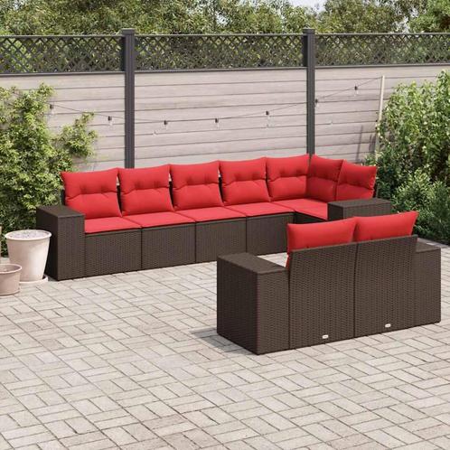 vidaXL 8-delige tuinbankset met kussens, bruin polyrotan, Tuin en Terras, Tuinsets en Loungesets, Nieuw, Rotan, Verzenden