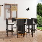 vidaXL 9-delige Tuinbarset met kussens poly rattan zwart, Verzenden, Nieuw, Rotan, 8 zitplaatsen