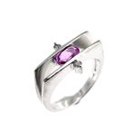 18 Krt. Witgouden ring | Roze saffier & Diamant 0,06 ct., Gebruikt, Overige kleuren, Ophalen of Verzenden, Kleiner dan 17