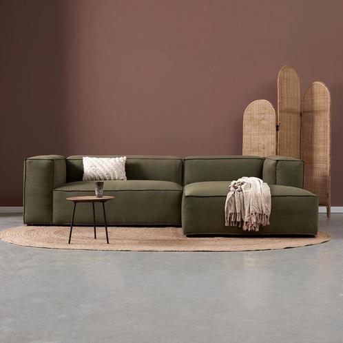 *WOONWINKEL* Groen Rib Bank Met Chaise Longue Rechts, Huis en Inrichting, Banken | Bankstellen, Nieuw, Verzenden