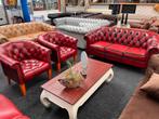 Chesterfield Vintage  Oxblood leren Bank + 2 Club Fauteuils, Huis en Inrichting, Ophalen, Gebruikt, Leer, CHESTERFIELD