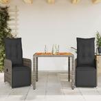 vidaXL 3-delige Bistroset met kussens poly rattan grijs, Tuin en Terras, Tuinsets en Loungesets, Verzenden, Nieuw, Rotan