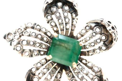 Ring - 19.2 kt. Geel goud Smaragd - Diamant, Sieraden, Tassen en Uiterlijk, Ringen