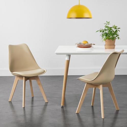 Eetkamerstoel Dubrovnik set van 2 kunstleer en beuken beige, Huis en Inrichting, Stoelen, Nieuw, Verzenden