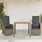 vidaXL 3-delige Bistroset met kussens poly rattan grijs, Verzenden, Nieuw, Rotan, 2 zitplaatsen
