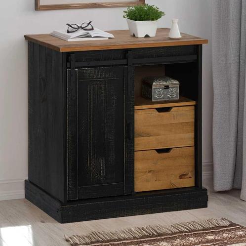 vidaXL Dressoir HALDEN schuifdeur zwart 80x40x80 cm massief, Huis en Inrichting, Kasten | Dressoirs, 25 tot 50 cm, Nieuw, 50 tot 100 cm