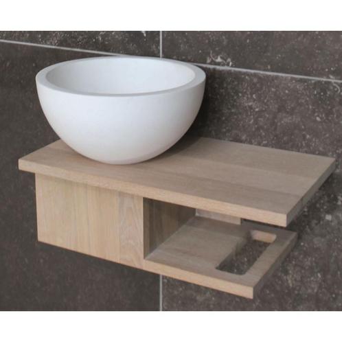 Fonteintafel Luca Massief Eiken met Opzetkom 40x22 cm Glans, Doe-het-zelf en Verbouw, Sanitair, Overige typen, Nieuw, Ophalen of Verzenden