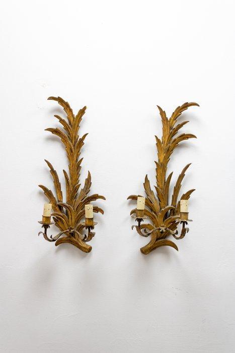 Wandkandelaar (2) - blad - Hout, geblingd smeedijzer -, Antiek en Kunst, Curiosa en Brocante