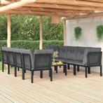 vidaXL 9-delige Loungeset poly rattan zwart en grijs, Verzenden, Nieuw, Rvs, Loungeset