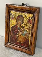 Icoon - Moeder Gods - Hout - Handgeschilderd, Antiek en Kunst