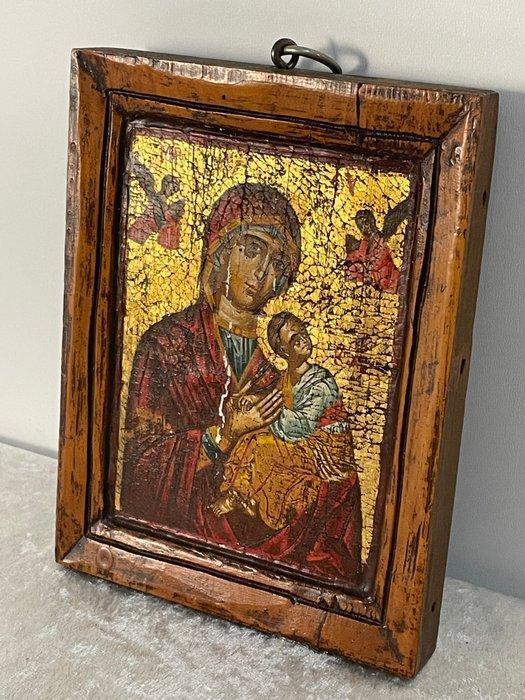 Icoon - Moeder Gods - Hout - Handgeschilderd, Antiek en Kunst, Antiek | Boeken en Bijbels