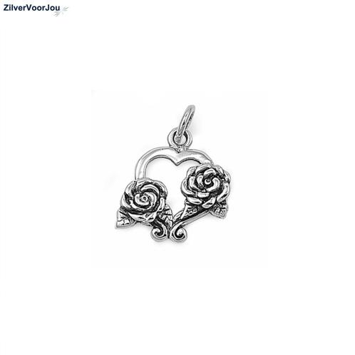 Zilveren hartje met 2 rozen kettinghanger, Sieraden, Tassen en Uiterlijk, Kettinghangers, Nieuw, Verzenden