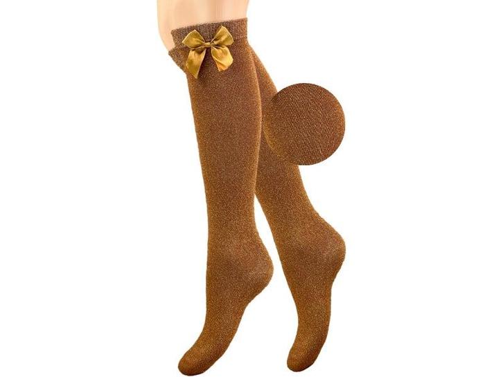 Meisjes Kniekous - Zijde Strikje - Glitter - Caramel, Kleding | Dames, Sokken en Kousen, Verzenden
