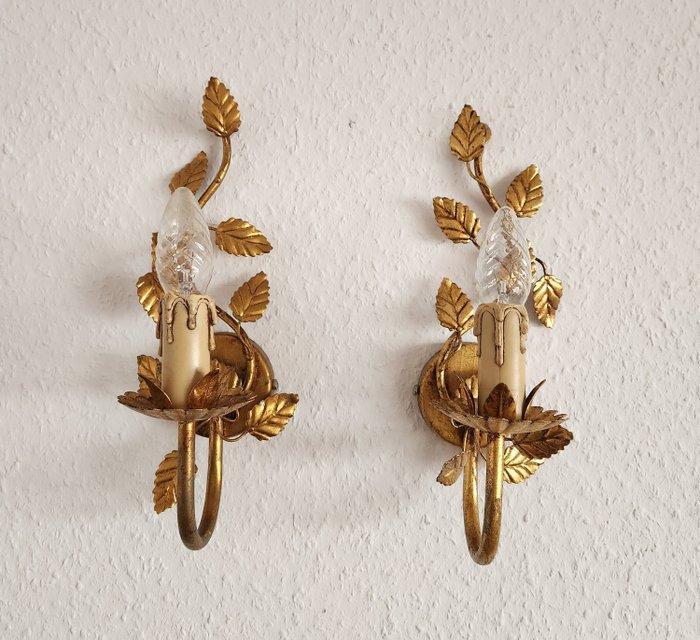 Kaars wandlamp (2) - Verguld, IJzer - Blattgoud shabby, Antiek en Kunst, Antiek | Overige Antiek