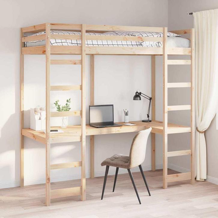 vidaXL Hoogslaper bedframe Naturel 90 x 200 cm Massief, Huis en Inrichting, Slaapkamer | Bedden, Bruin, Nieuw, Hout, Verzenden