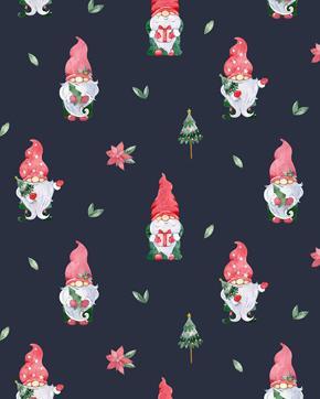 Poplin Katoen Kerstkabouters Navy, Hobby en Vrije tijd, Stoffen en Lappen, Blauw, Nieuw