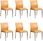 Set van 6 Cognac leren moderne eetkamerstoelen - poot vierka, Huis en Inrichting, Nieuw, Vijf, Zes of meer stoelen, Modern, Leer