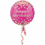 Helium Ballon Happy Birthday Roze Dots 43cm leeg, Hobby en Vrije tijd, Verzenden, Nieuw